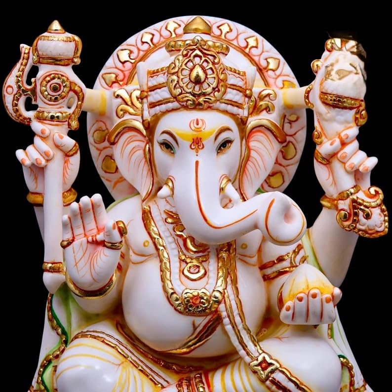 Ganesha Statue, 38 Cm Big Hand Painted Cultured Marble Ganesha Statue, Ganesh Statue, Ganpati Idol, Ganapathi Idol, House Warmin